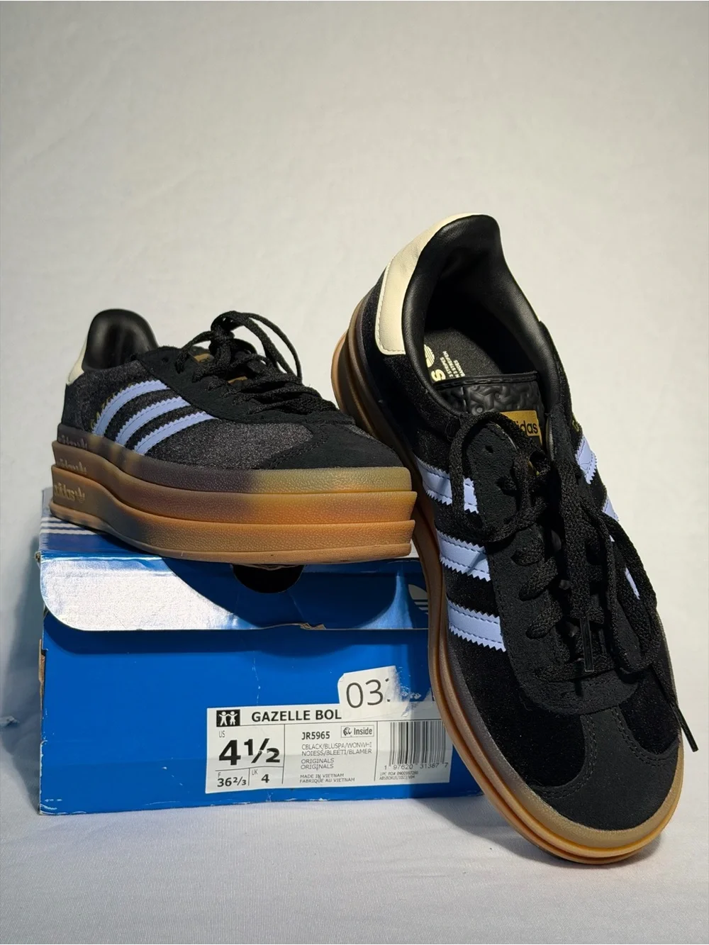 Adidas Gazelle Bold Triple Stack Black Velvet Purple Platform Girls 4.5 Y/W6 NWT